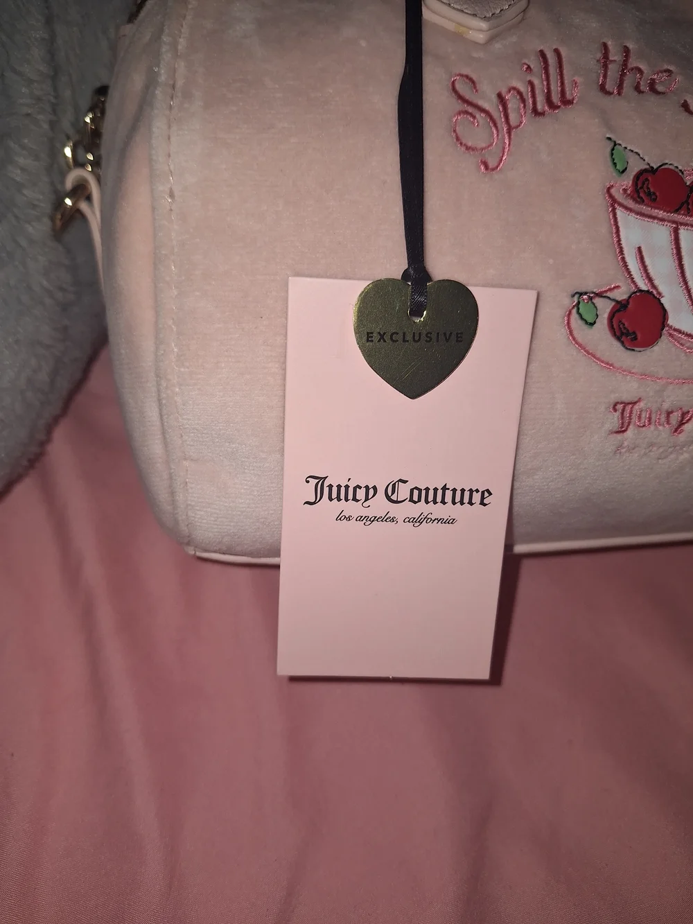 EXCLUSIVE Juicy Couture Pink Velvet Cherry Satchel Bag